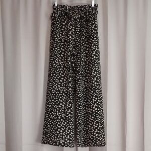 Alya Black And Cream Spotted High Waisted Paperbag Wide Leg Palazzo Pants